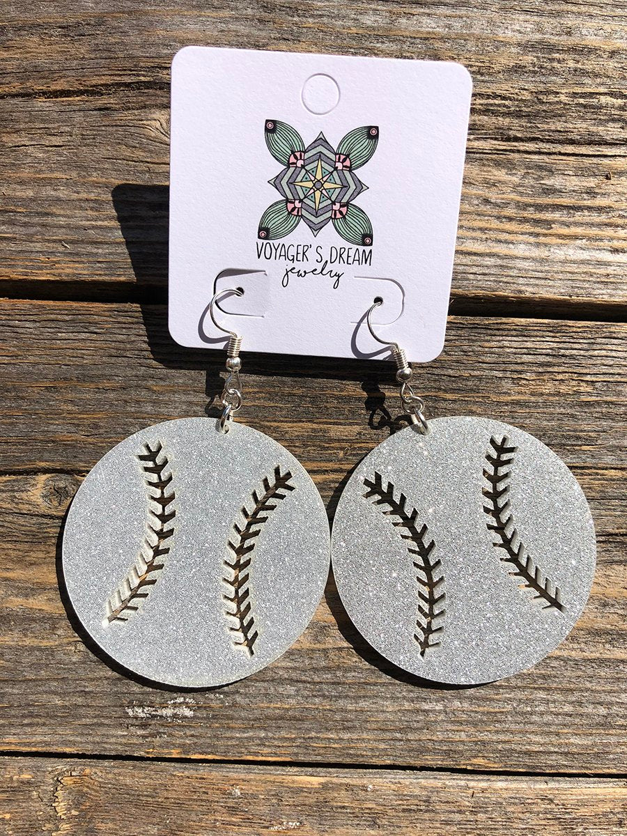 Silver Glitter Baseball Earrings - Brazen Ranch