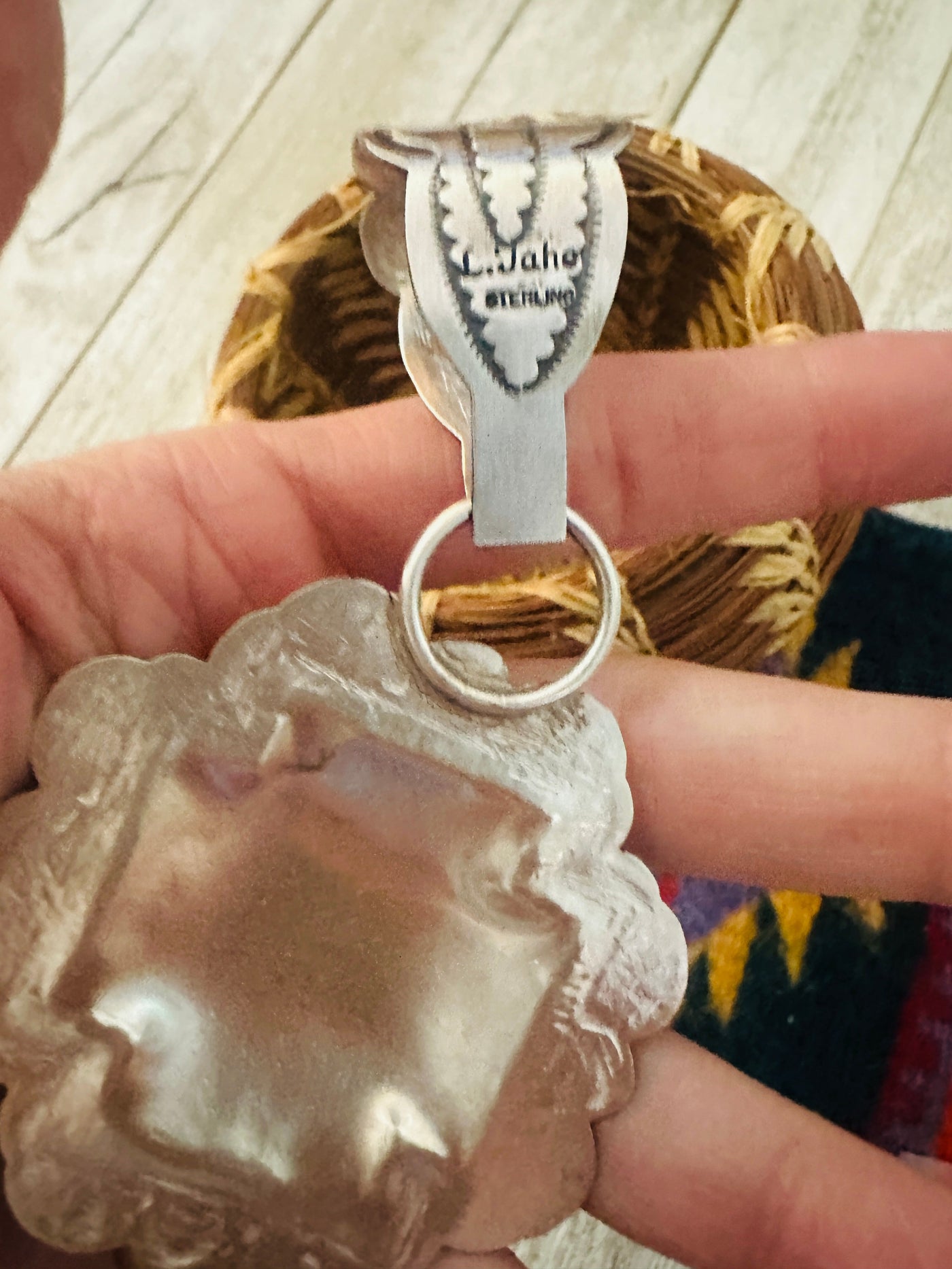 Handcrafted Sterling Silver Cross Concho Pendant by Leander Tahe