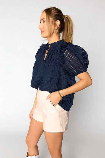 Essie Ruffle Short Sleeve Top - Navy