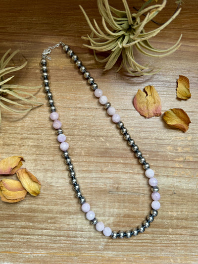 Faceted Kunzite & Sterling Silver Necklace – 8 mm Pearls – 20 Inch