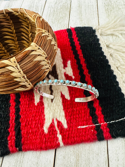 Handcrafted Petit Point Cluster Turquoise & Sterling Silver Cuff Bracelet