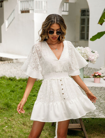 Lace Cutout Surplice Half Sleeve Dress