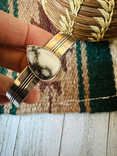 Handcrafted White Buffalo & Sterling Silver Cuff Bracelet
