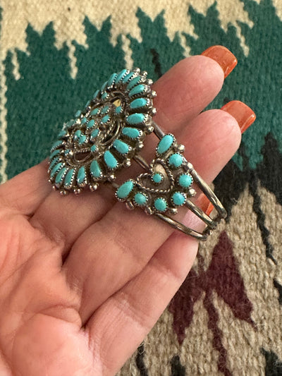 Old Pawn Cluster Kingman Turquoise & Sterling Silver Cuff Bracelet /