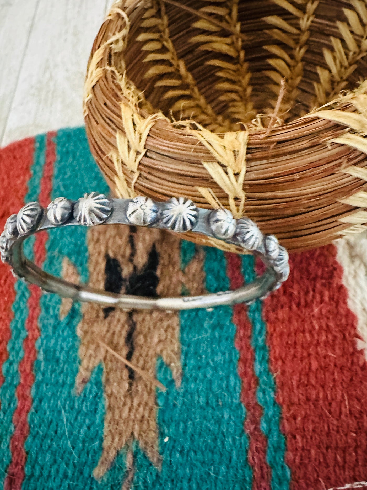 Chimney Butte Navajo Sterling Silver Studded Bangle Bracelet