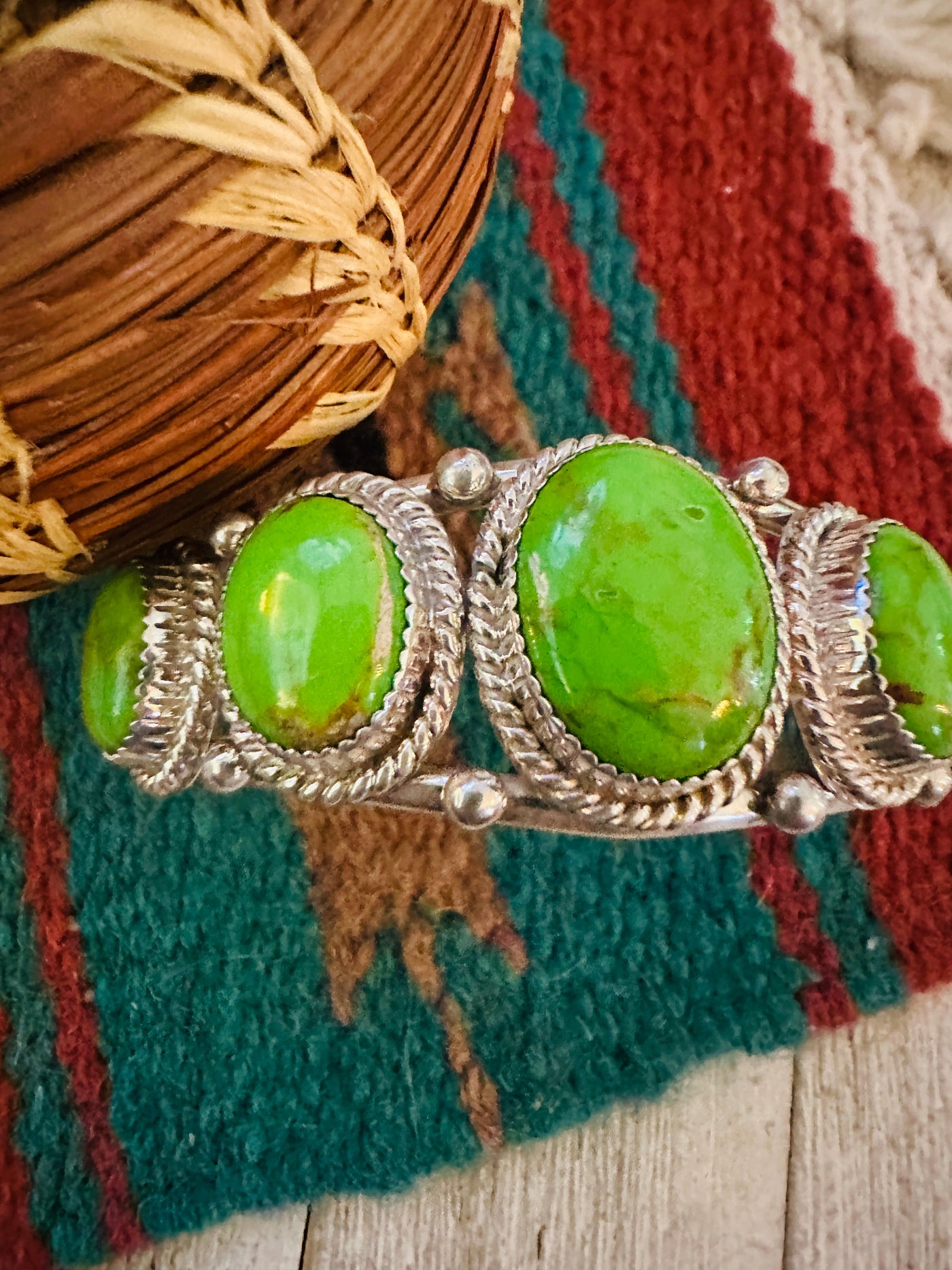 Handcrafted Green Kingman Turquoise & Sterling Silver Cuff Bracelet