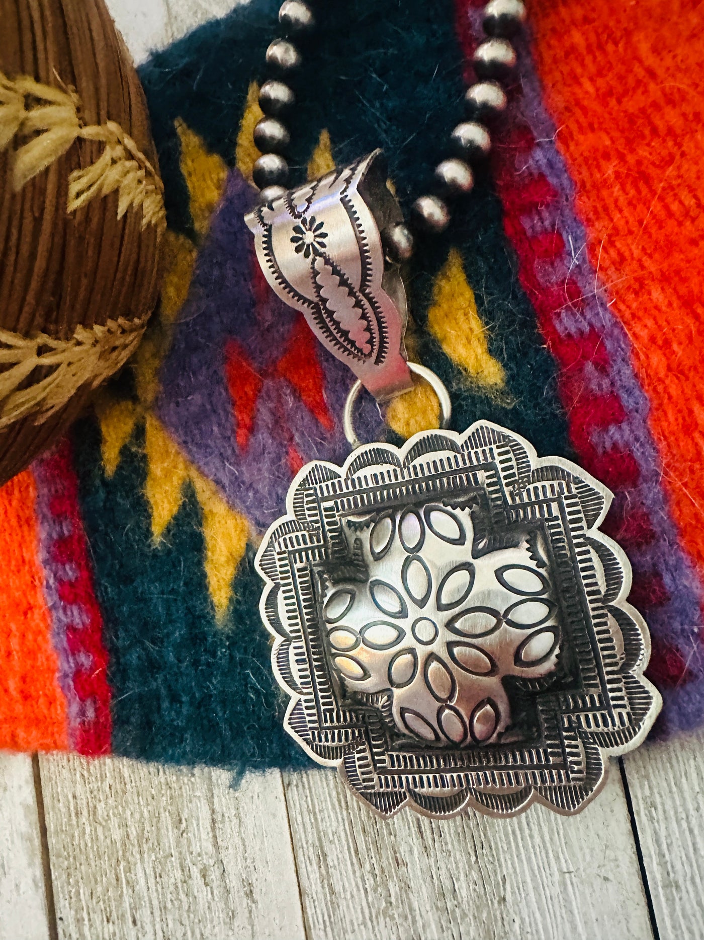 Handcrafted Sterling Silver Cross Concho Pendant by Leander Tahe