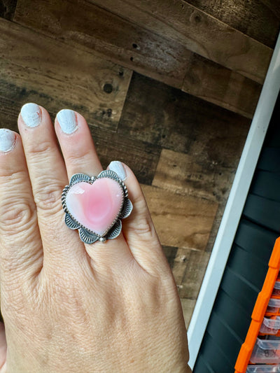 Hearth Ring -adjustable - pink conch & sterling silver II