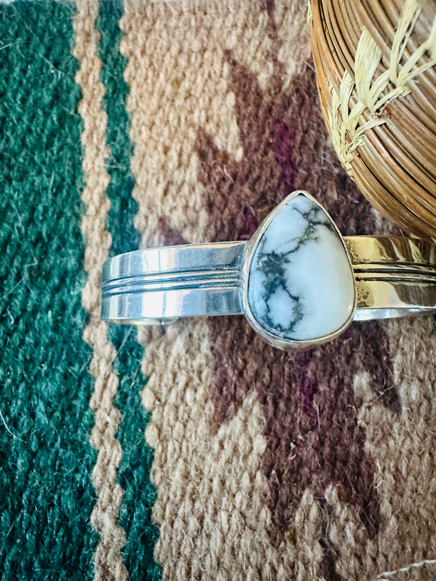 Handcrafted White Buffalo & Sterling Silver Cuff Bracelet