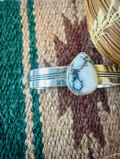 Handcrafted White Buffalo & Sterling Silver Cuff Bracelet