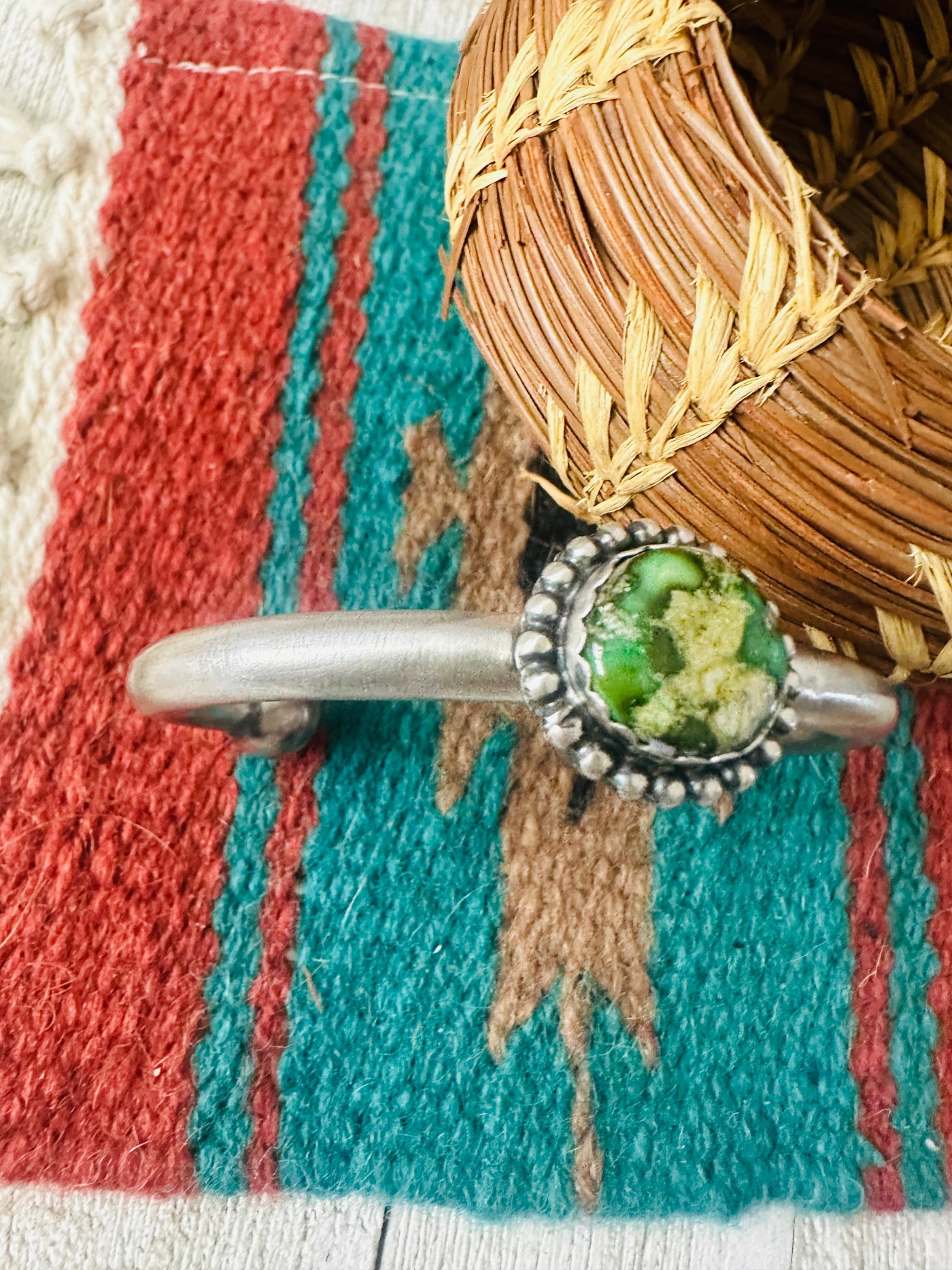 Handcrafted Sonoran Gold Turquoise & Sterling Silver Cuff Bracelet by Russell Sam