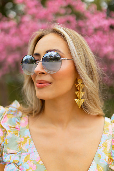 Farrah Round Metal Sunglasses - Blue