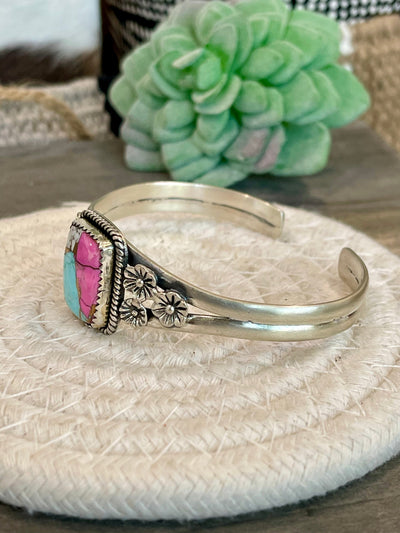 Handmade Cotton Candy & Sterling Silver Cuff Bracelet