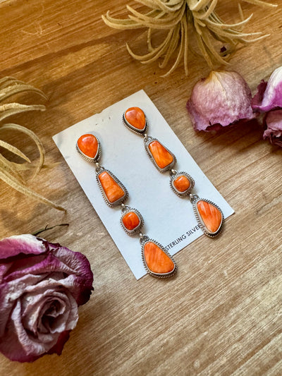 Spiny Oyster Dangle Earrings – Sterling Silver – Native Made by Marcella James