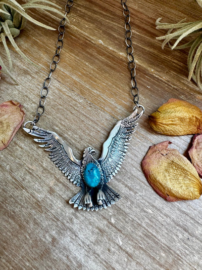 One-of-a-Kind Eagle Necklace with Turquoise – Rob T. Kelly, Native Made