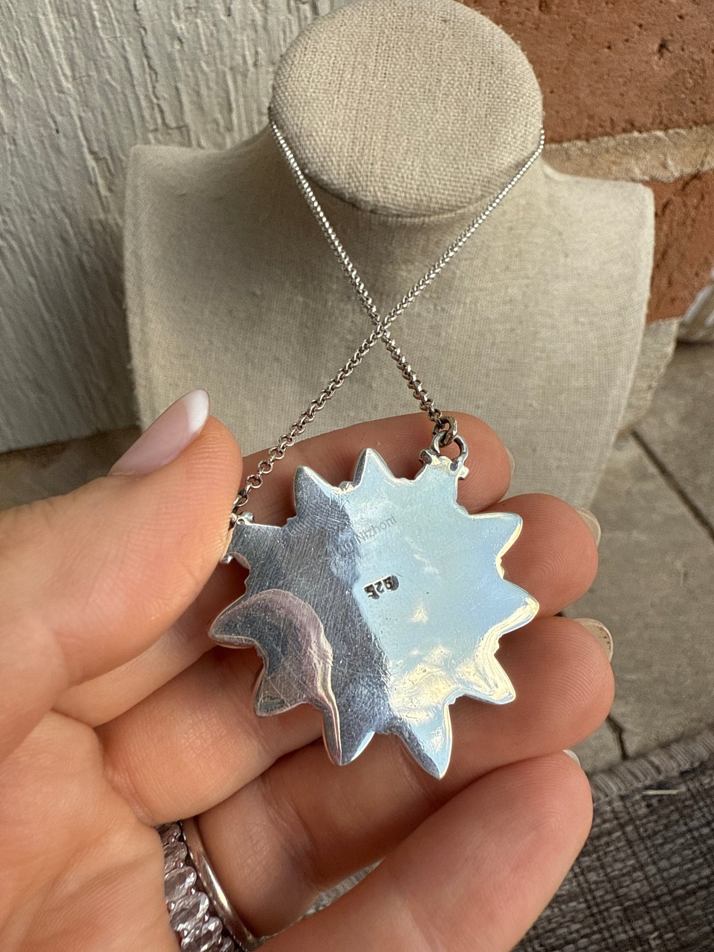 Handmade Sterling Silver, Golden Hills Turquoise & Pink Conch Heart Necklace