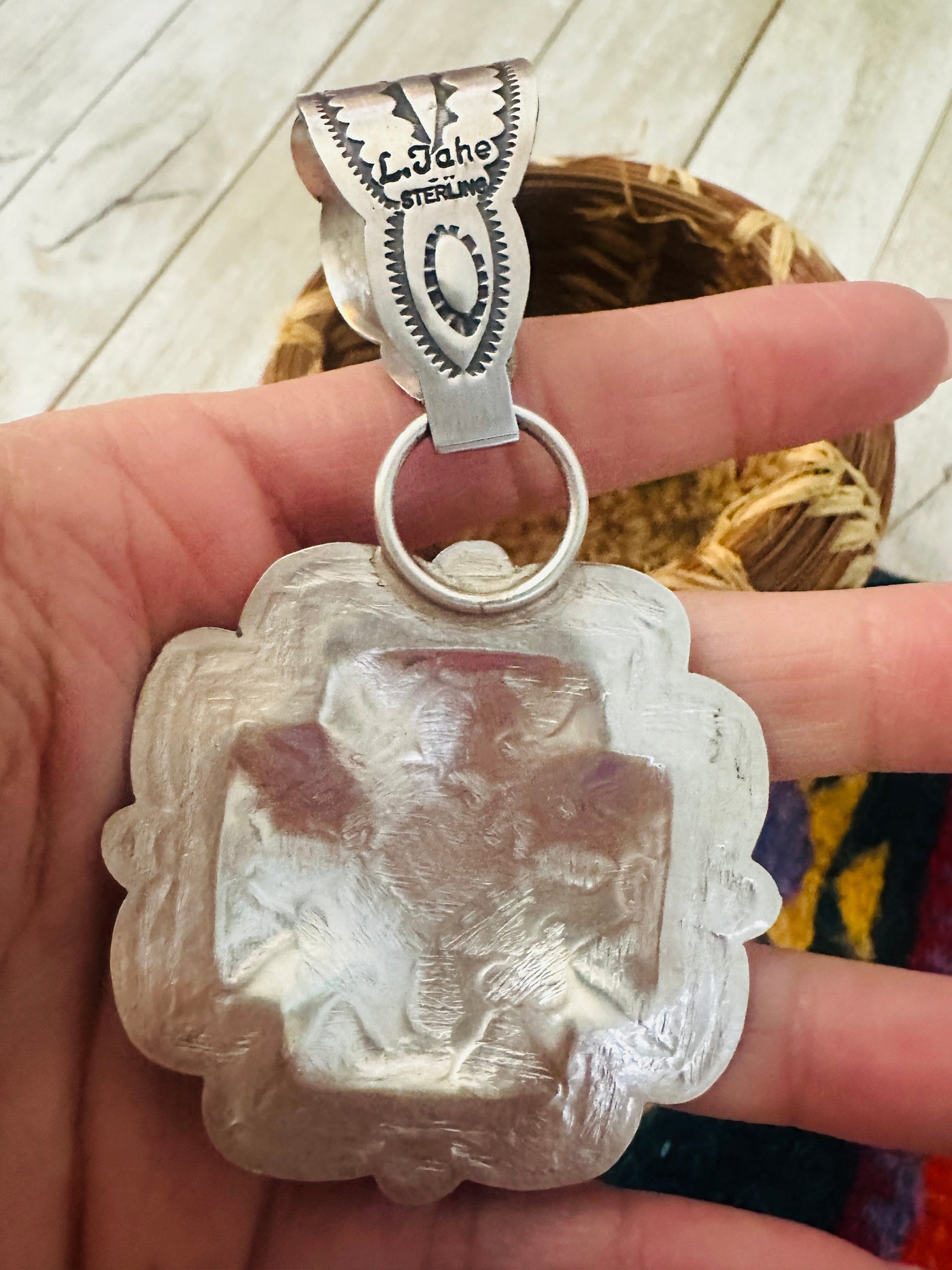 Handcrafted Sterling Silver Cross Concho Pendant by Leander Tahe