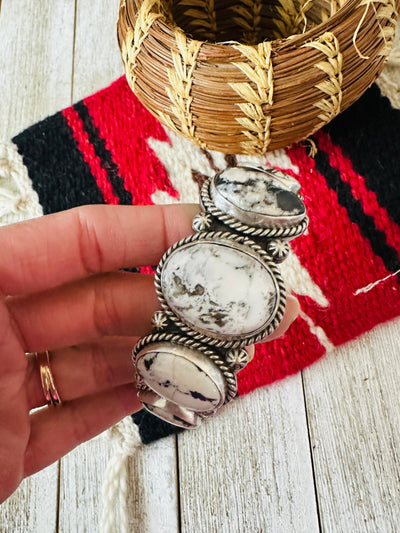 White Buffalo & Sterling Silver Cuff Bracelet /