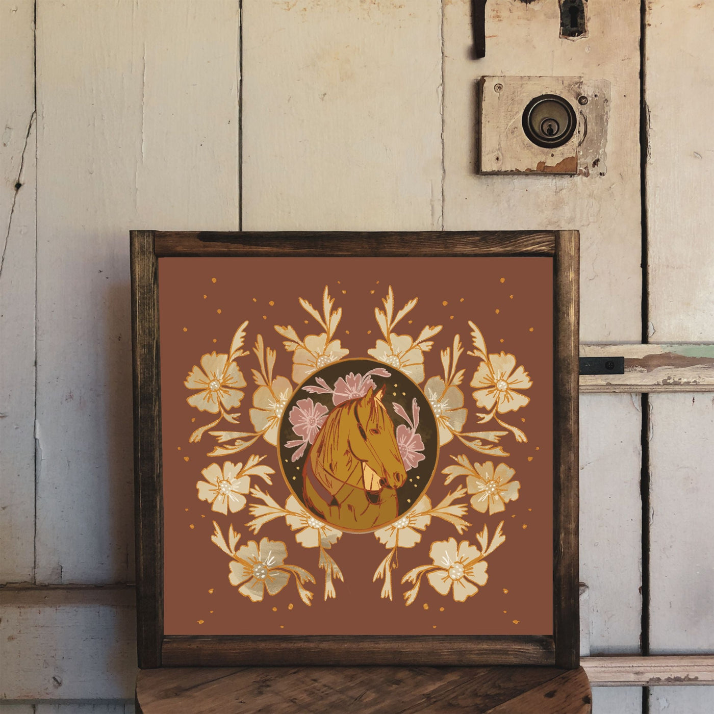 Mauve and Neutral Floral Western Quarter Horse Portrait Art Print