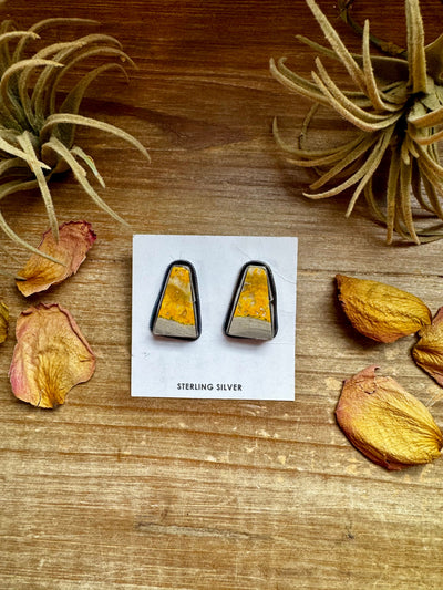 Bumblebee Jasper Stud Earrings – Native Made, Sterling Silver, 1 Inch Long