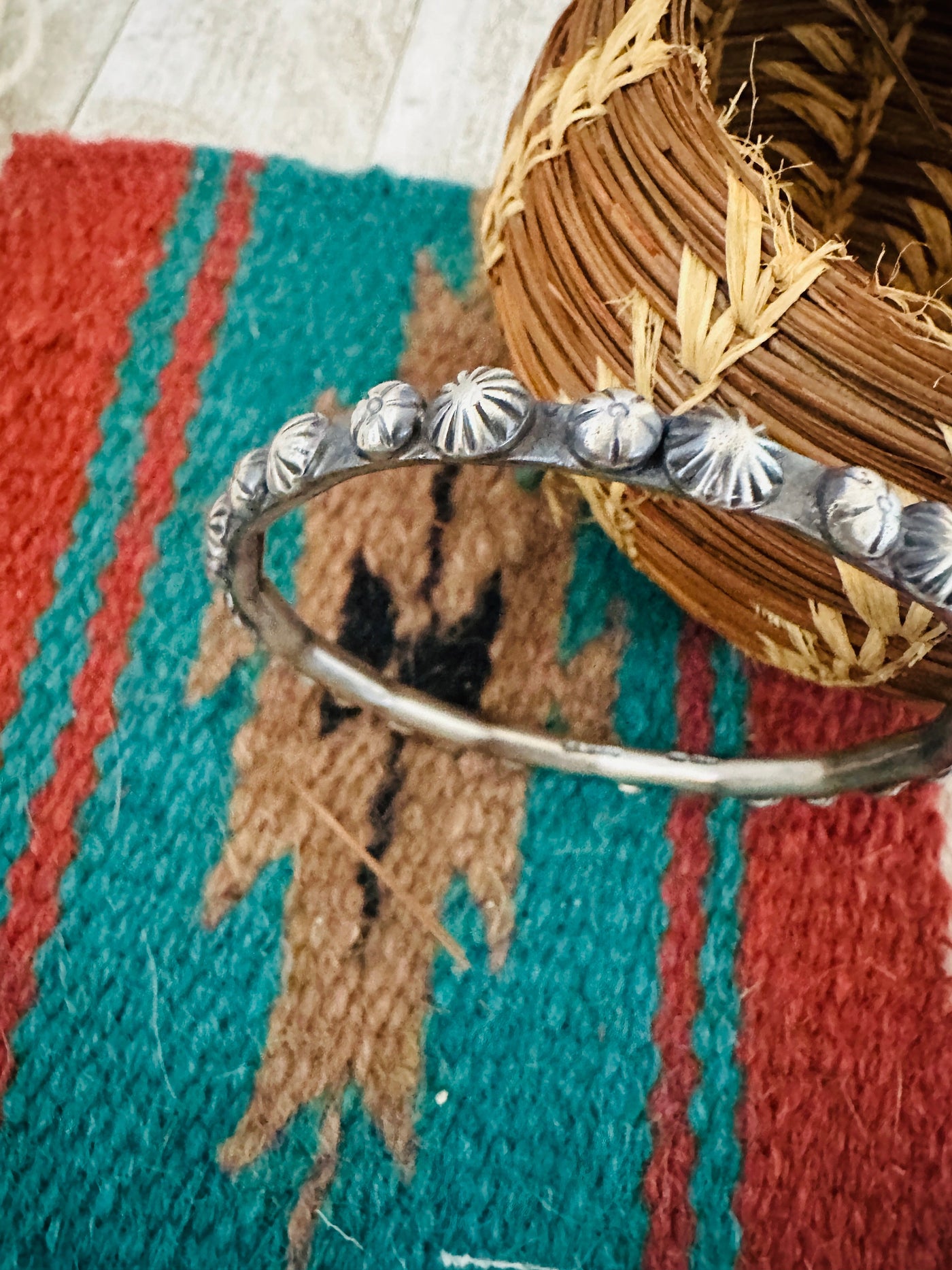 Chimney Butte Navajo Sterling Silver Studded Bangle Bracelet