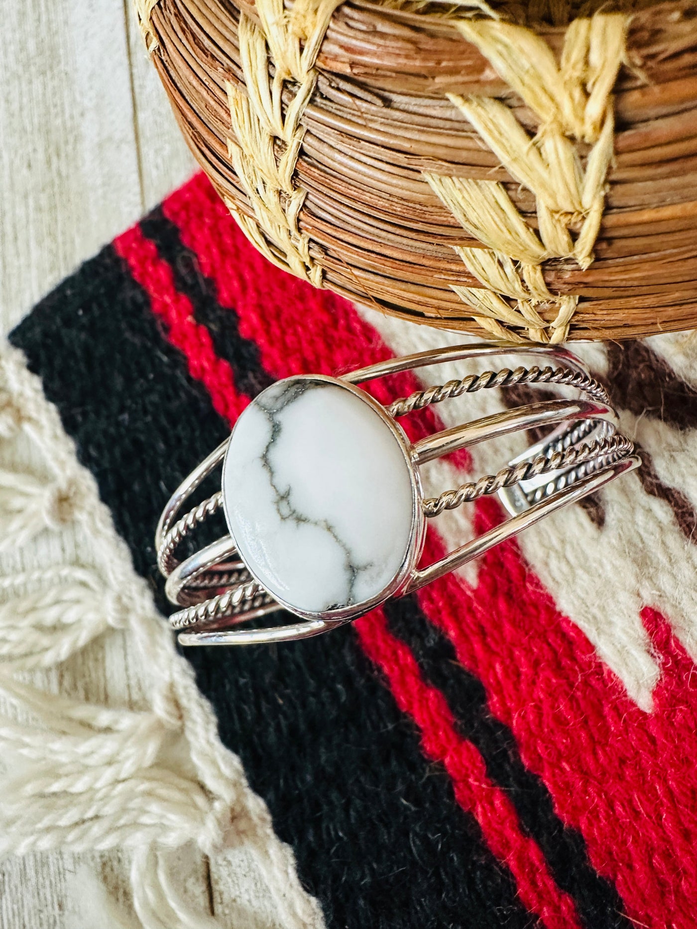 Handcrafted Howlite & Sterling Silver Cuff Bracelet