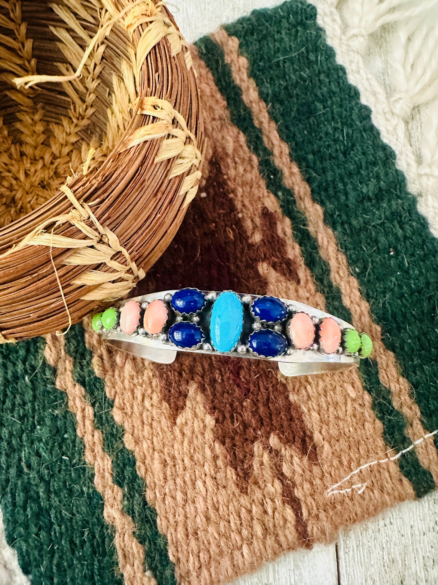 Handcrafted Old Pawn Multi Stone & Sterling Silver Cuff Bracelet by Daniel Mike