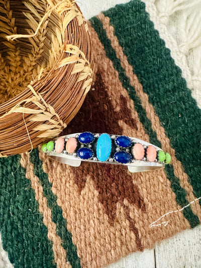 Handcrafted Old Pawn Multi Stone & Sterling Silver Cuff Bracelet by Daniel Mike