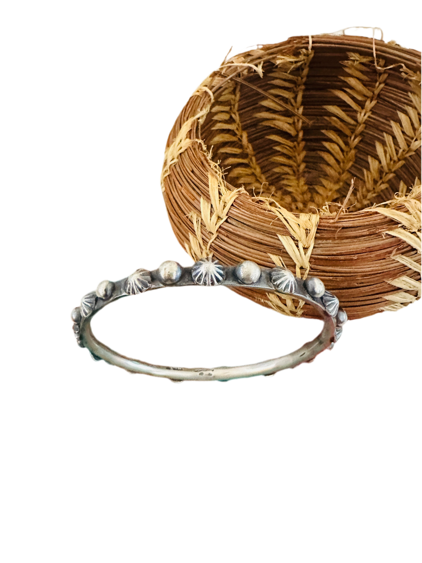 Chimney Butte Navajo Sterling Silver Studded Bangle Bracelet