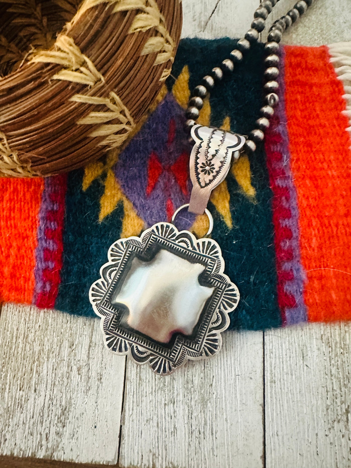 Handcrafted Sterling Silver Cross Concho Pendant by Leander Tahe