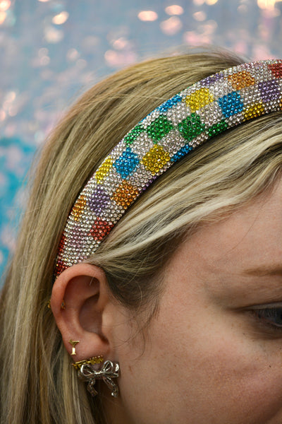 Rainbow Checkered Print Headband