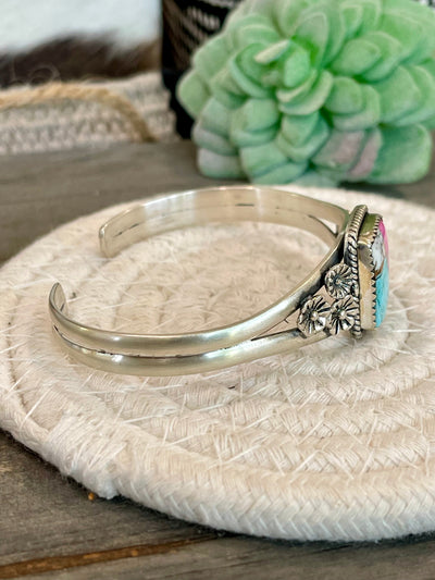 Handmade Cotton Candy & Sterling Silver Cuff Bracelet