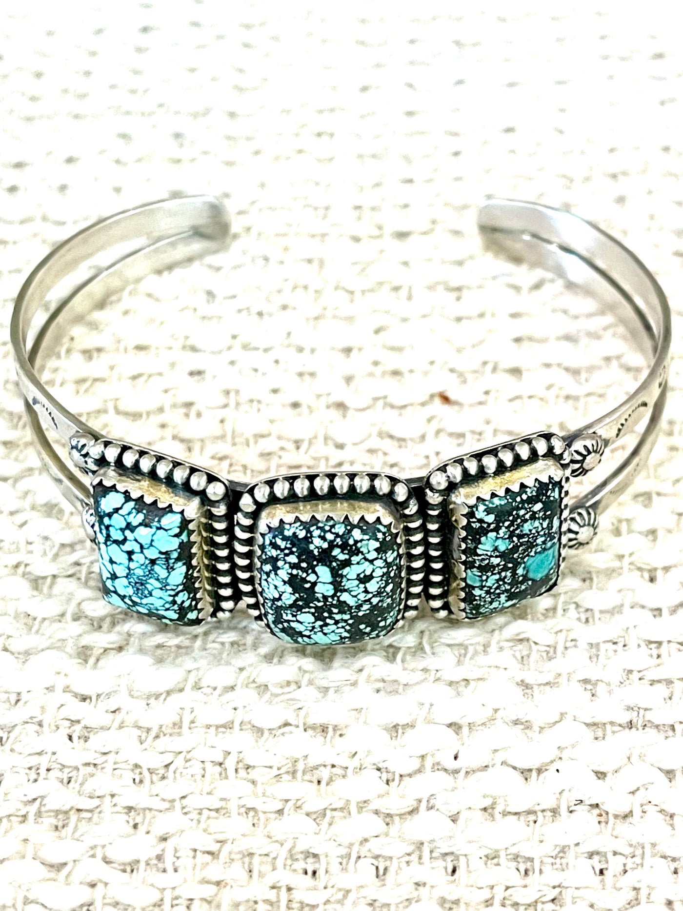 Handmade New Lander Turquoise & Sterling Silver Cuff Bracelet