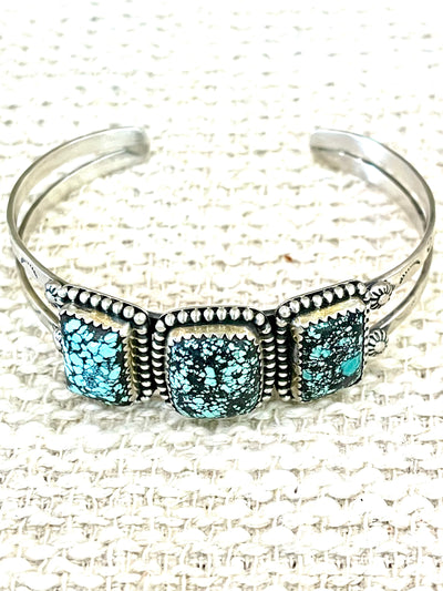 Handmade New Lander Turquoise & Sterling Silver Cuff Bracelet