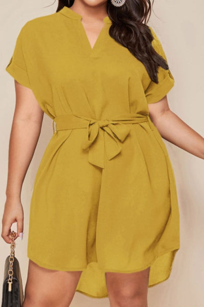 Plus Size Notched Tie Waist Mini Dress