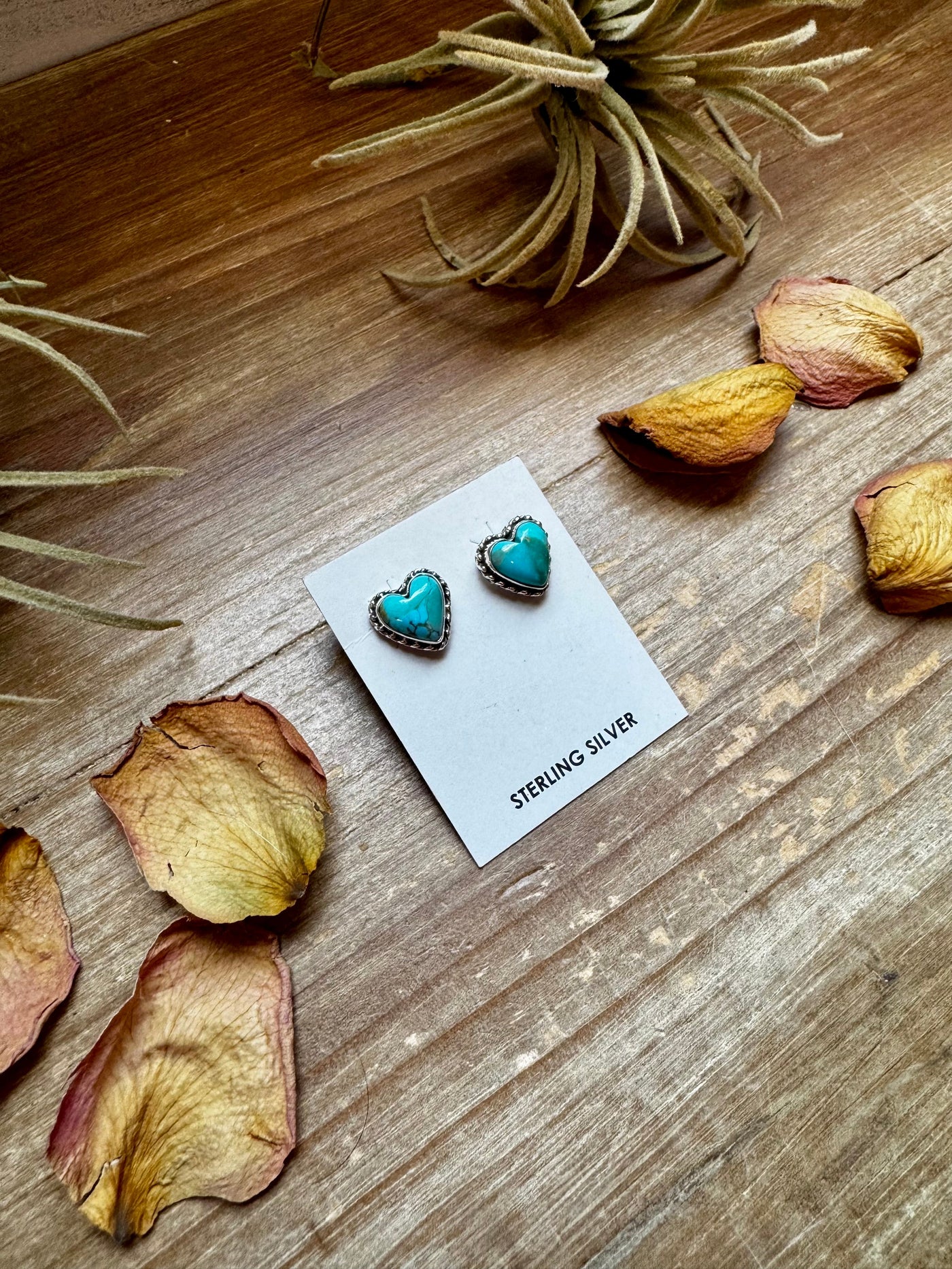 Heart-Shaped Kingman Turquoise Stud Earrings