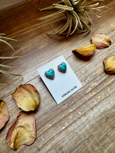 Heart-Shaped Kingman Turquoise Stud Earrings