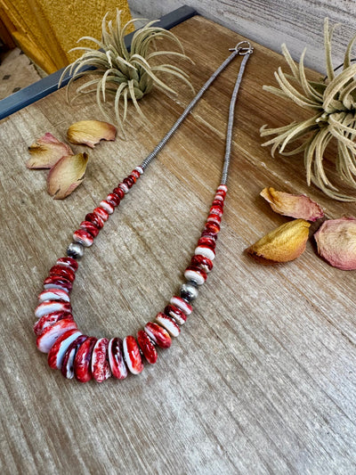 23" Red Spiny Oyster Graduated Necklace