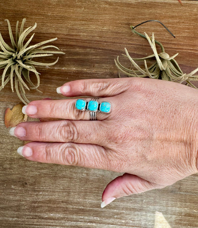 Triple Kingman Turquoise Ring – Size 6