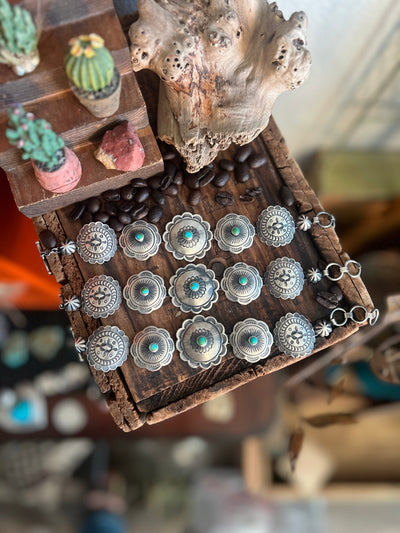 Daniel Coriz Sterling Concho Link Bracelets with Sonoran Mountain Turquoise