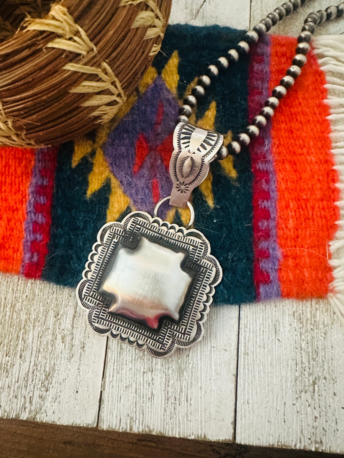 Handcrafted Sterling Silver Cross Concho Pendant by Leander Tahe