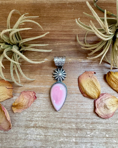 Pink Conch Sterling Silver Pendant – 3" Long, PN Stamp