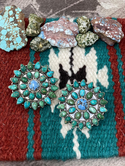 Handmade Sterling Silver Golden Hills with Sonoran Mountain Turquoise Post Studs, Signed Nizhoni