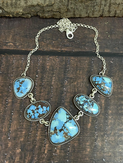 Handmade Sterling Silver Golden Hills Turquoise Necklace with Signed Nizhoni