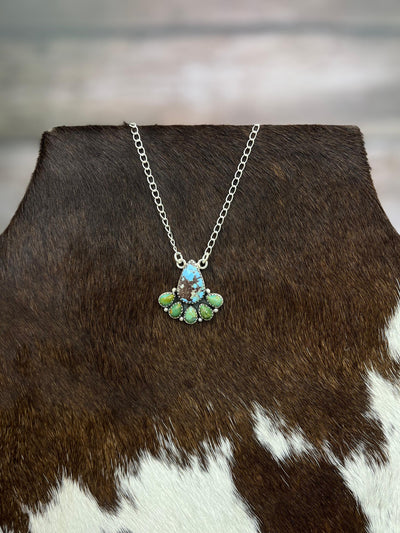 Handmade Sterling Silver Golden Hill with Kingman Turquoise Necklace with Signed Nizhoni