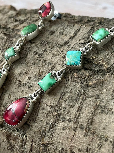 Handmade Sterling Silver Dahlia Rose with Emerald Valley Turquoise Post Earrings "Signed Nizhoni"