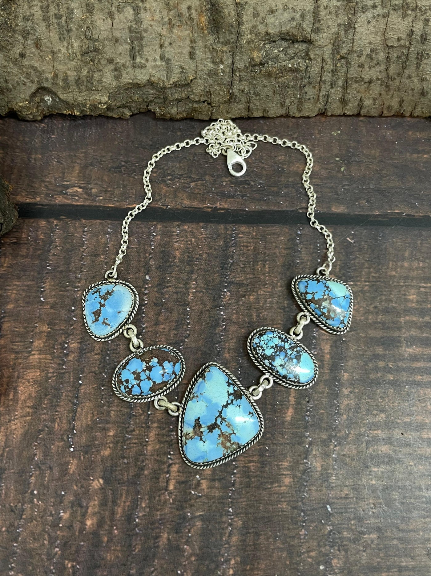 Handmade Sterling Silver Golden Hills Turquoise Necklace with Signed Nizhoni