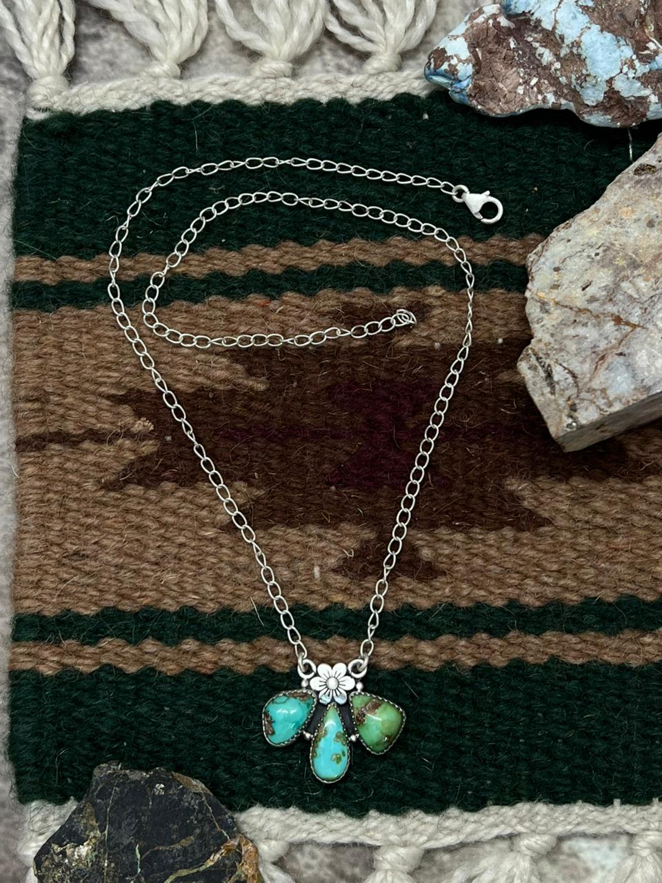 Handmade Sterling Silver Sonoran Mountain Turquoise Necklace "Signed Nizhoni"