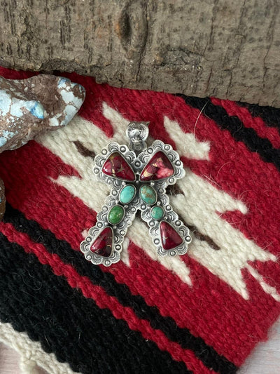 Handmade Sterling Silver Dahlia Rose with Emerald Valley Turquoise Pendant "Signed Nizhoni"