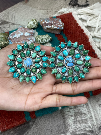 Handmade Sterling Silver Golden Hills with Sonoran Mountain Turquoise Post Studs, Signed Nizhoni